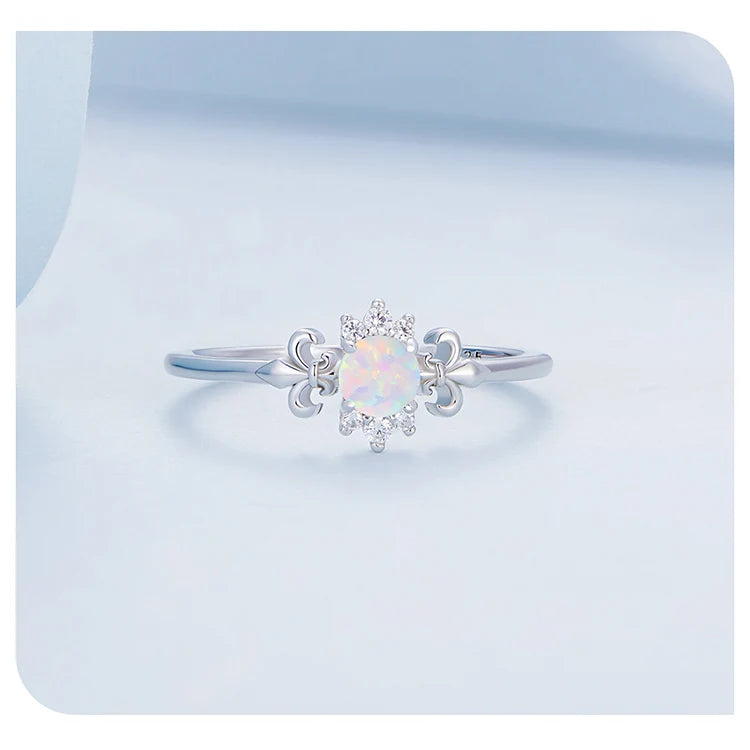 BAMOER 925 Sterling Silver Leaf Ring White Opal Rings Elegant Vine Ring for Women Birthday Gift with Jewelry Box BSR309