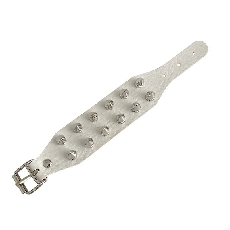 Gothic PU Leather Bracelet Two Row Cuspidal Spikes Rivet Stud Wide Cuff Punk Gothic Rock Unisex Wristbands Men Jewelry Gifts