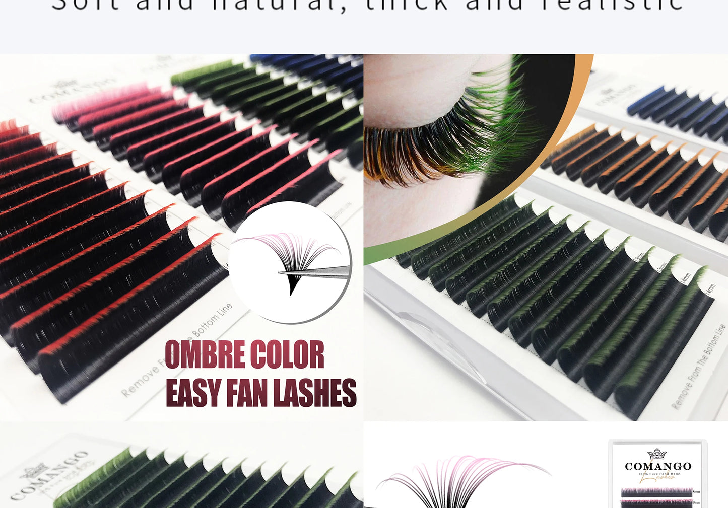 0.07mm Ombre Easy Fan Lashes Extension C/D Curl Wispy Natural Soft Gradient Pink/Blue/Green/Purple Volume Fans Silk Mink Lashes