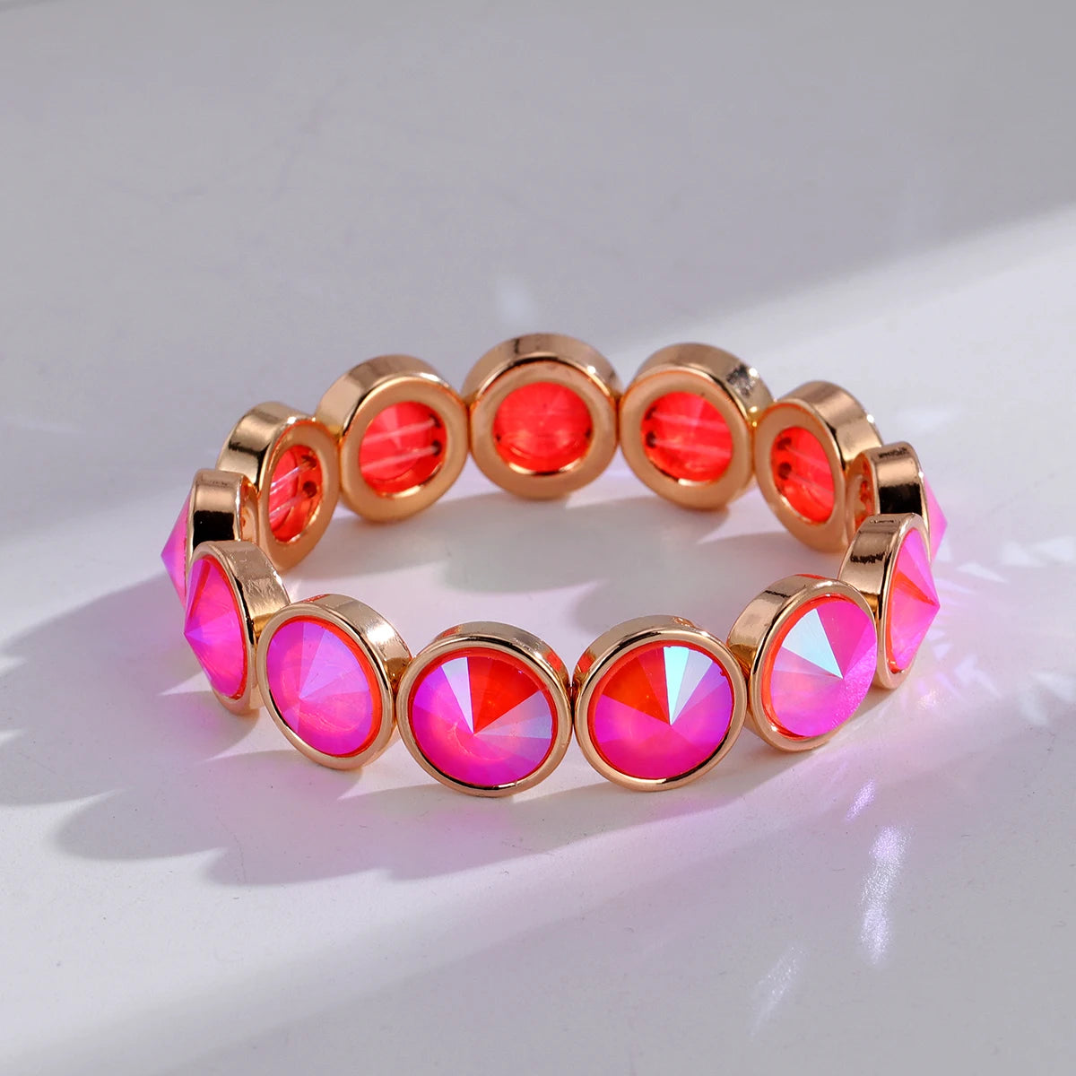 2026 New Design Gold Color Bracelets For Women Inlaid Colorful Glass Crystal Beads Elastic Bangle Candy Color Jewelry