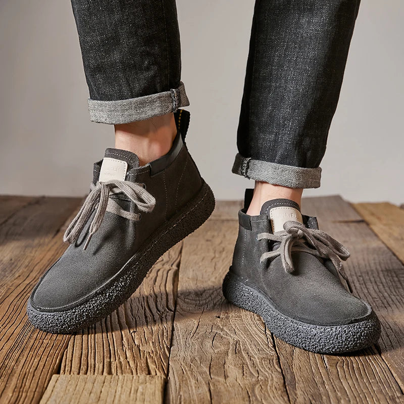 Genuine Leather Soft Sole Mens Casual Shoes Outdoor Breathable Suede Work Shoes High Quality Hiking Sneakers Walking Ankle Boots