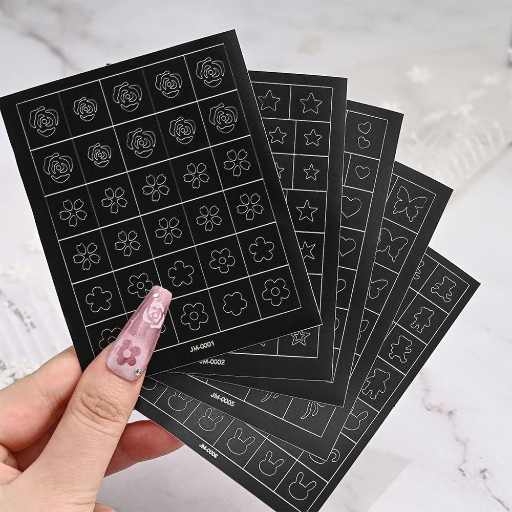 1pcs Hollow Out Butterfly Nail Art Stencils Stickers Spray Painted Design Love French Rose Template Nail Decals Auxiliary Tools