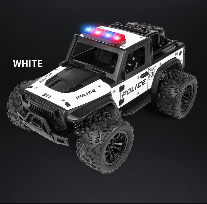 1:16 Alloy High Speed Off-Road Police Truck RC Car with Music Sound and LED Lights Outdoor Toy 2.4G Remote Control Cars