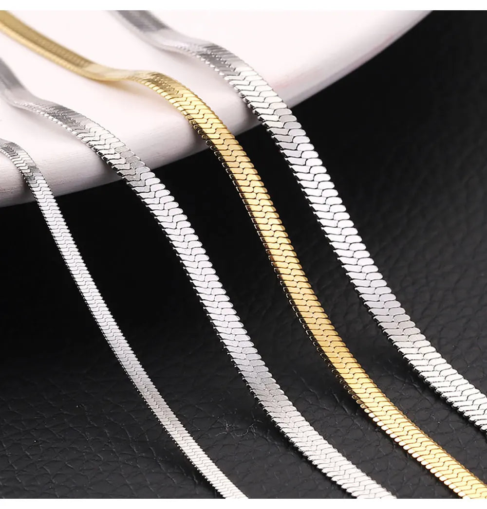 Blade Snake Chain Stainless Steel Necklaces Unisex Men Choker Width 2/4/5mm Herringbone Necklace For Women Jewelry Party Gifts