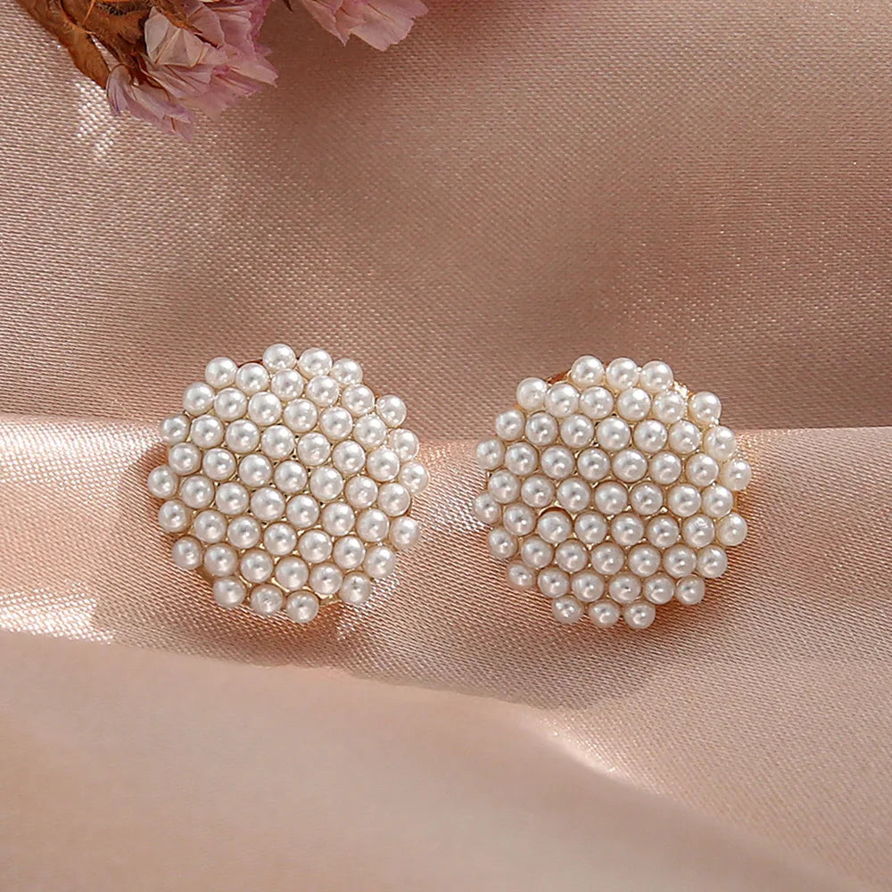 Non Pierced Simulated Pearl Geometric Round Clip On Earrings Wedding Party Gift Jewelry Ear Cuff Earring Aretes Mujer