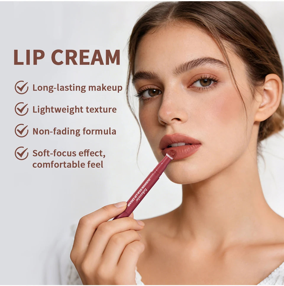 Cushion Silk Lip Cream Long Lasting Wear Waterproof Non Transfer Formula Matte Velvety Finish Lip Glaze Natural Cosmetics