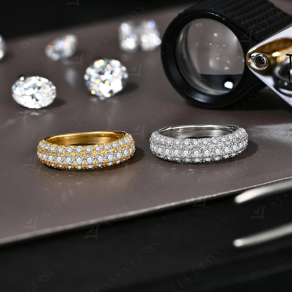 ATTAGEMS Full Lab Moissanite Diamond Rings for Women Half Wedding Band Sparkling S925 Silver Engagement Bride Fine Jewelry Gifts