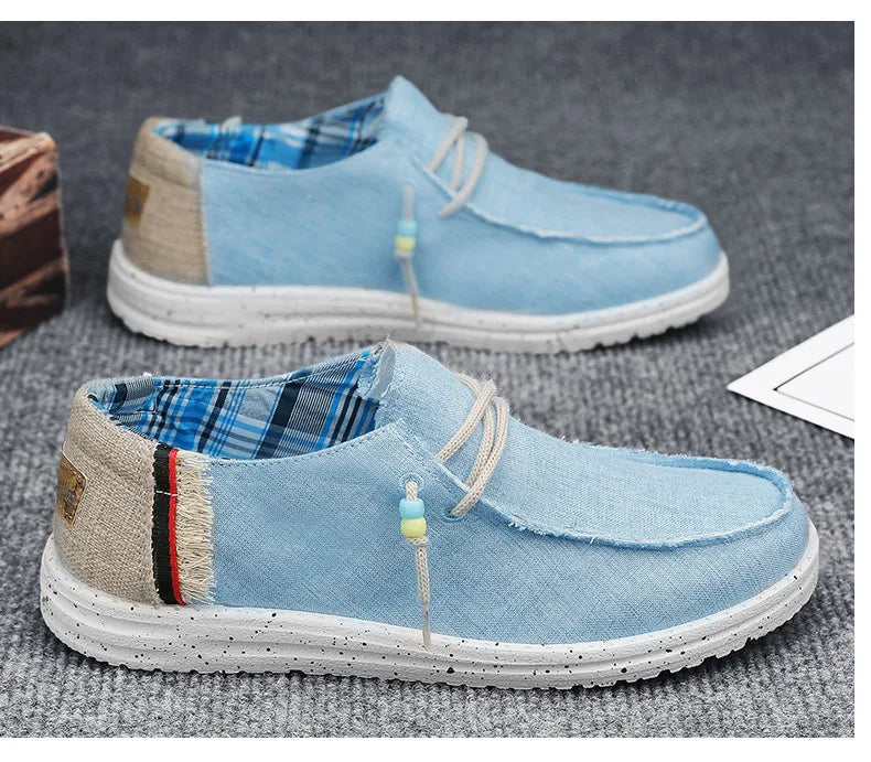 Spring Summer Blue Men's Casual Boat Shoes Lightweight Slip-on Driving Shoes Men Low-cut Breathable Canvas Men Shoes Loafers