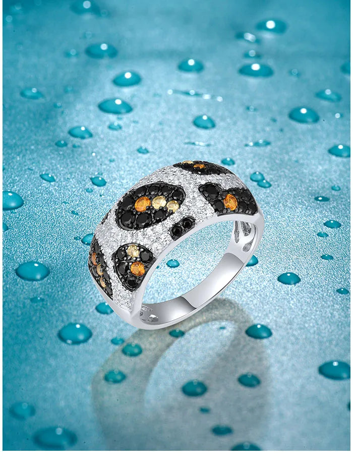 SANTUZZA Genuine 925 Sterling Silver Rings For Women Sparkling Brown Spinel White CZ Leopard Print Elegant Gift Fine Jewelry