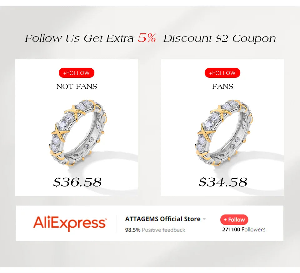 ATTAGEMS Full Lab Moissanite Diamond Rings for Women Half Wedding Band Sparkling S925 Silver Engagement Bride Fine Jewelry Gifts