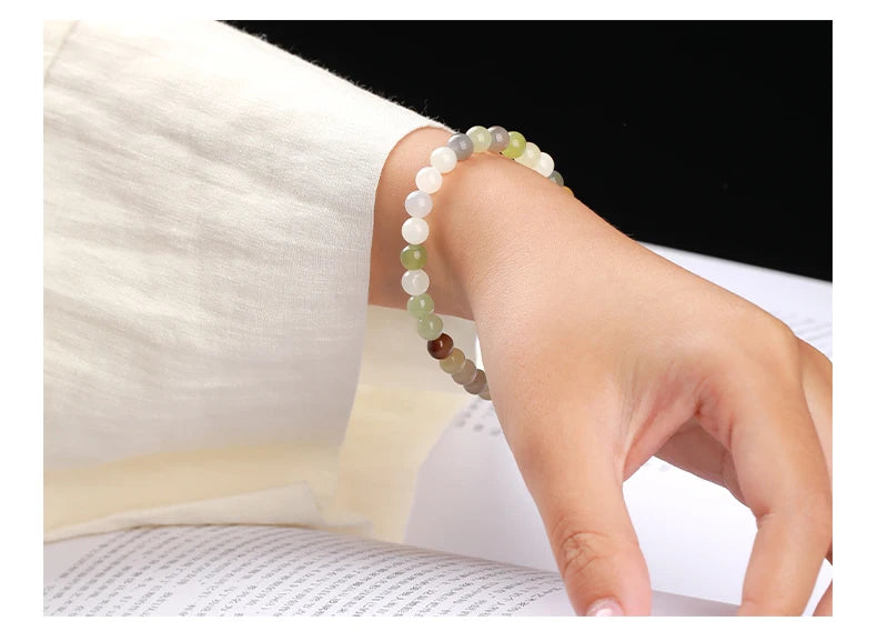 JD Natural Stone Colorful Hetian Jade Duobao Nephrite Bracelet Women Charm Lucky Reiki Healing Stretch Bangles Hand String Gift