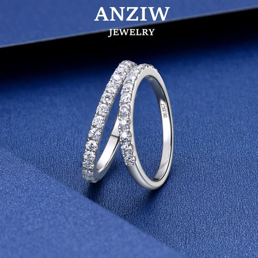 ANZIW Stackable Half Eternity Rings Bands Sparking 2mm Moissanite Wedding Engagement Ring 925 Silver for Women Gifts Jewelry D-E