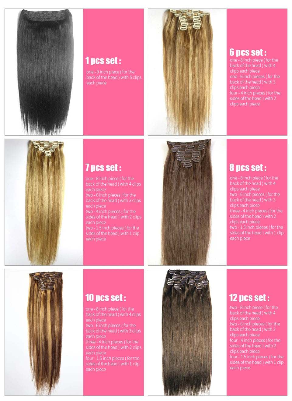 ZZHAIR 100% Human Remy Hair Extensions 2pcs Set 16"-28" 100g-200g  Clips-in Two Pieces Natural Straight 1x20cm 1x15cm