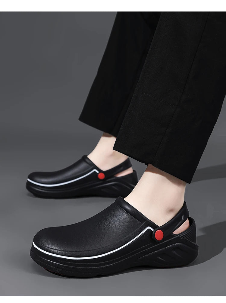 Men's Non-Slip, Waterproof, Oil-Proof Chef's Shoes, Soft-Soled, Lightweight, Wear-Resistant Work Shoes, Kitchen Shoes, Hotel Kitchen Toe-Toe Slippers