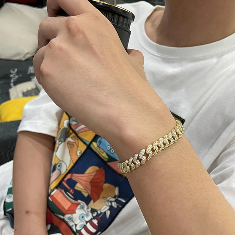 EWYA Luxury Hip Hop Full Zircon Cuban Link Chain Bracelet for Women Men S925 Silver Plated 18K High Carbon Diamond Bracelets