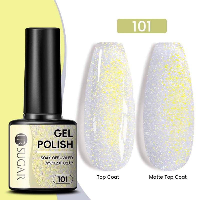 UR SUGAR 7ml Champagne Gold Sequins Gel Nail Polish Bright Sparkling Glitter French Semi Permanent Nail Painting UV Gel