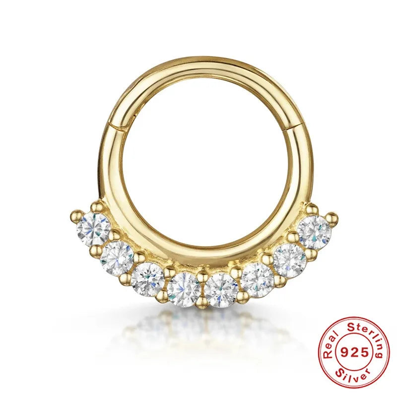 Glowshe 925 Sterling Silver Zircon Geometric Cartilage Piercing Hoop Earrings 1PCS Hip-hop Party Creative Jewelry Nose Rings