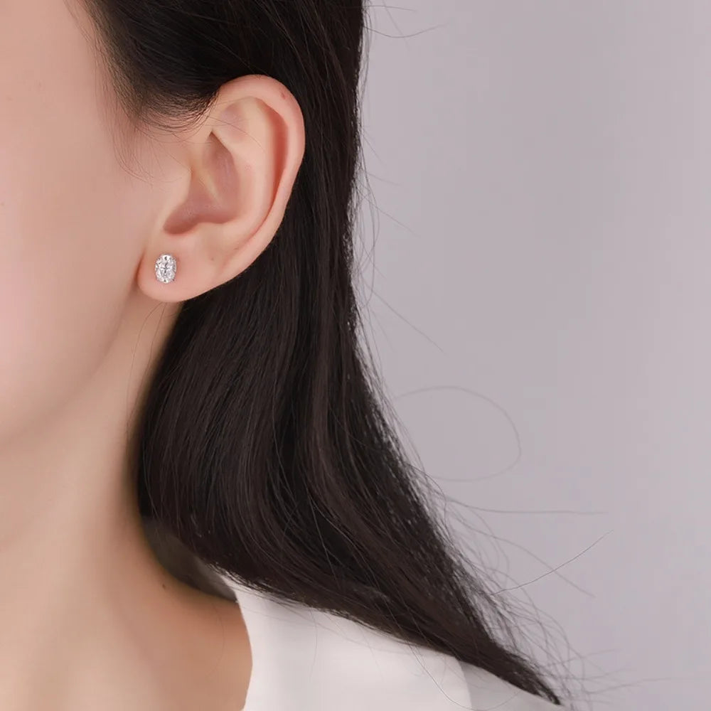 Certified 1-4CT Oval Moissanite Stud Earrings for Women 925 Sterling Silver Sparkling Gems Lab Diamond Ear Studs Wedding Jewelry