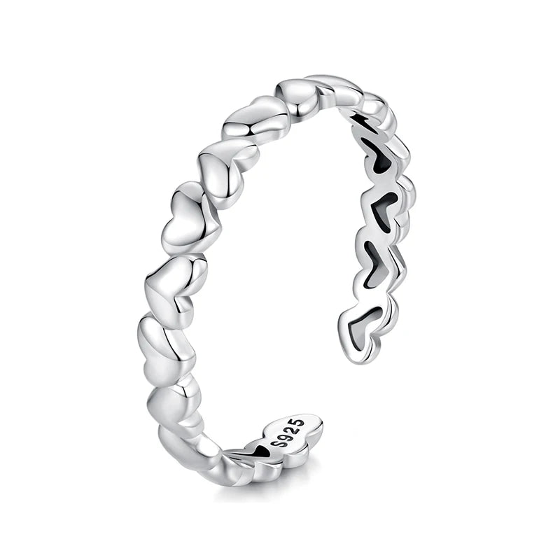 BAMOER Solid 925 Sterling Silver Heart Stackable Rings for Women, Love Valentines Statement Band Ring BSR655-E