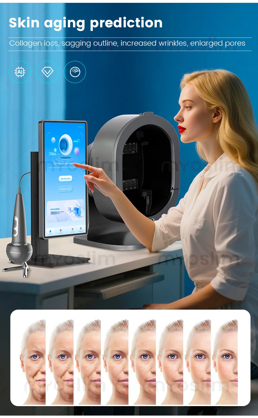 3D Facial Skin Analyzer Machine 21.5 Inch AI 8 Light Spectrum Skin Care Scanner Hair Analysis for Business Beauty Care