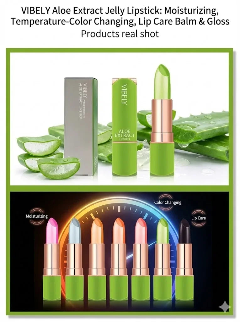 VIBELY Aloe Vera Moisturizing Lip Balm Thermochromic Jelly Lipstick Long Lasting Hydrating Lip Care Tint for Daily Use