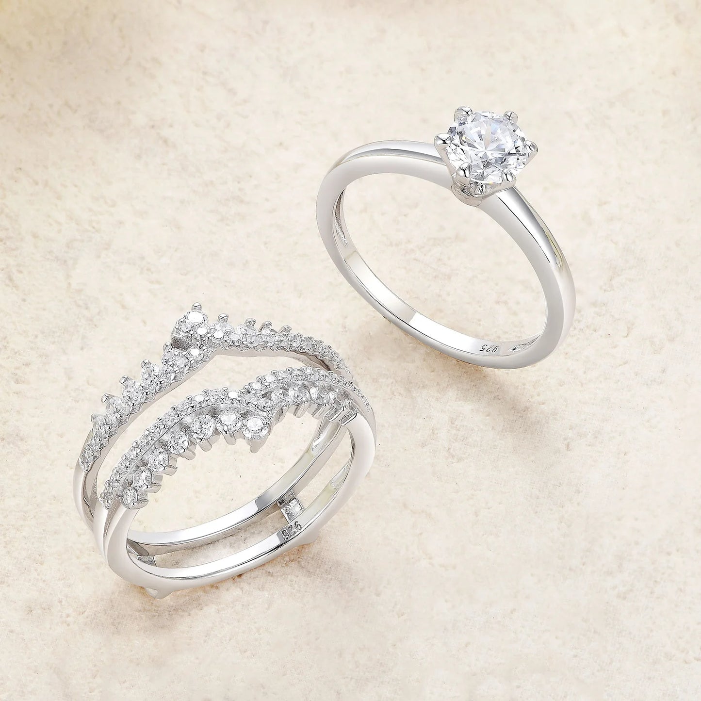 Newshe 925 Silver Bridal Set Original Wedding Rings for Women 1.8Ct Round Cut Zircon Moissanite Engagement Ring Enhancer Band