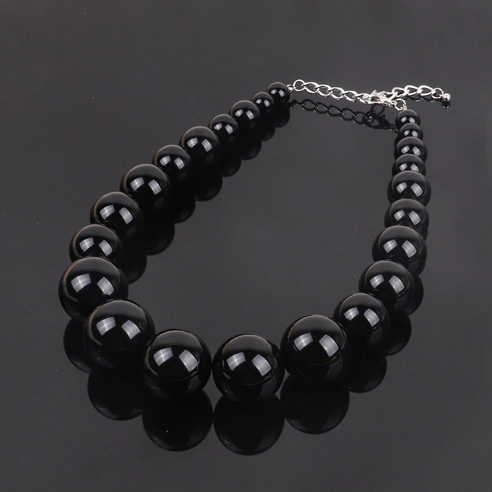 FishSheep Statement Big White Black Acrylic Ball Choker Necklace for Women Large Oversized Clear Beads Collar Necklace Jewelry