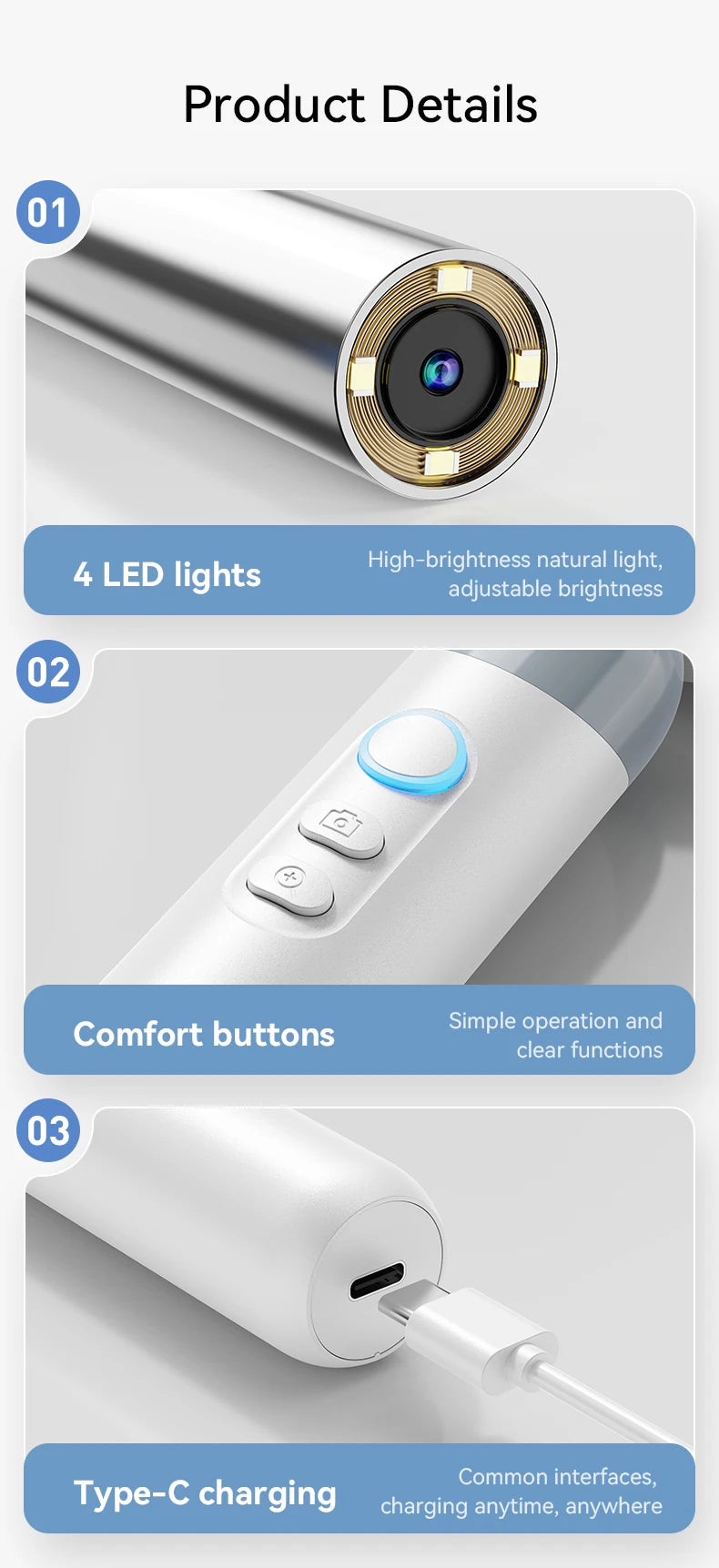 1.38'' Ear Camera Wit IPS Display and 1080P Camera Ear Check Portable Inspector for Ear Mouth Pet With 12tips Replaceable Tools