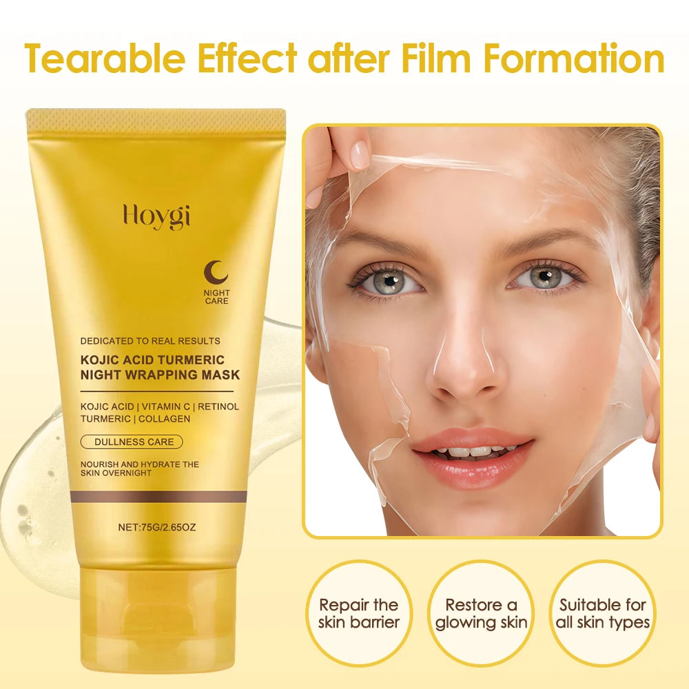 Collagen Peel Off Facial Mask + Kojic Acid Turmeric Overnight Wrapping Mask Anti Aging Nourishes Glowing Skin Peel Off Face Mask