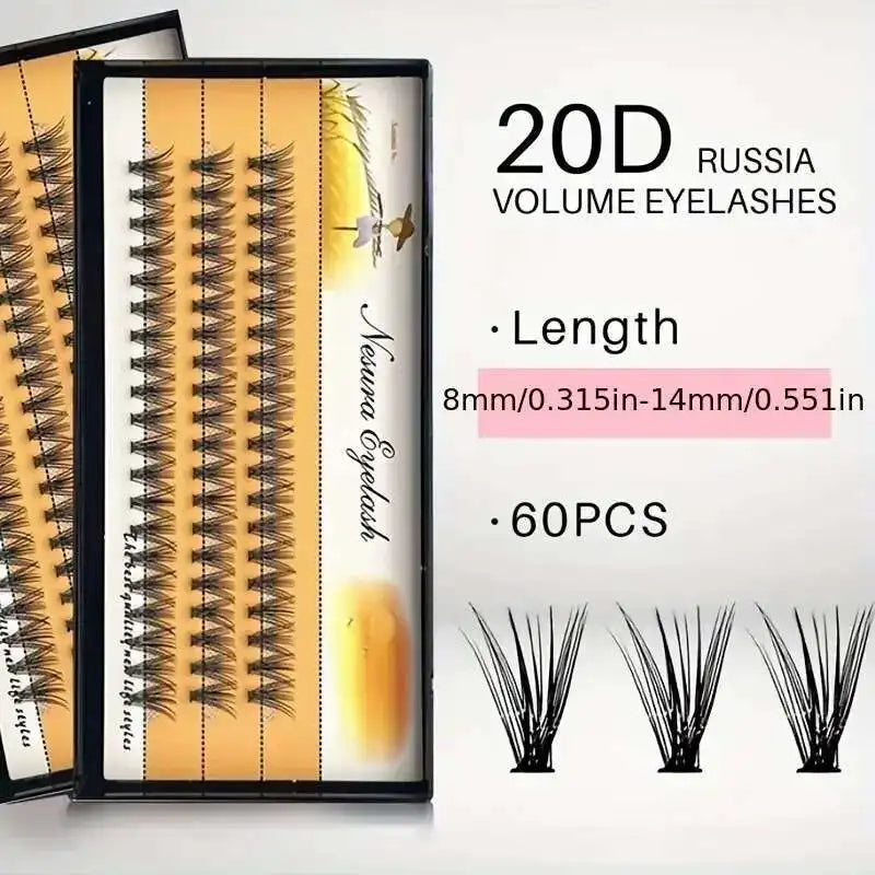 1Box/60 10D 20D 0.1/0.07Mm Thickness Individual Eyelash Extensions Eyelashes Cluster Lashes Natural False NESURA Bundles Naga