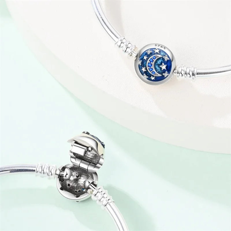 925 Sterling Silver Universe and Galaxy Bracelets For Women Fit DIY Charms Bead Fine Birthday Party Jewelry