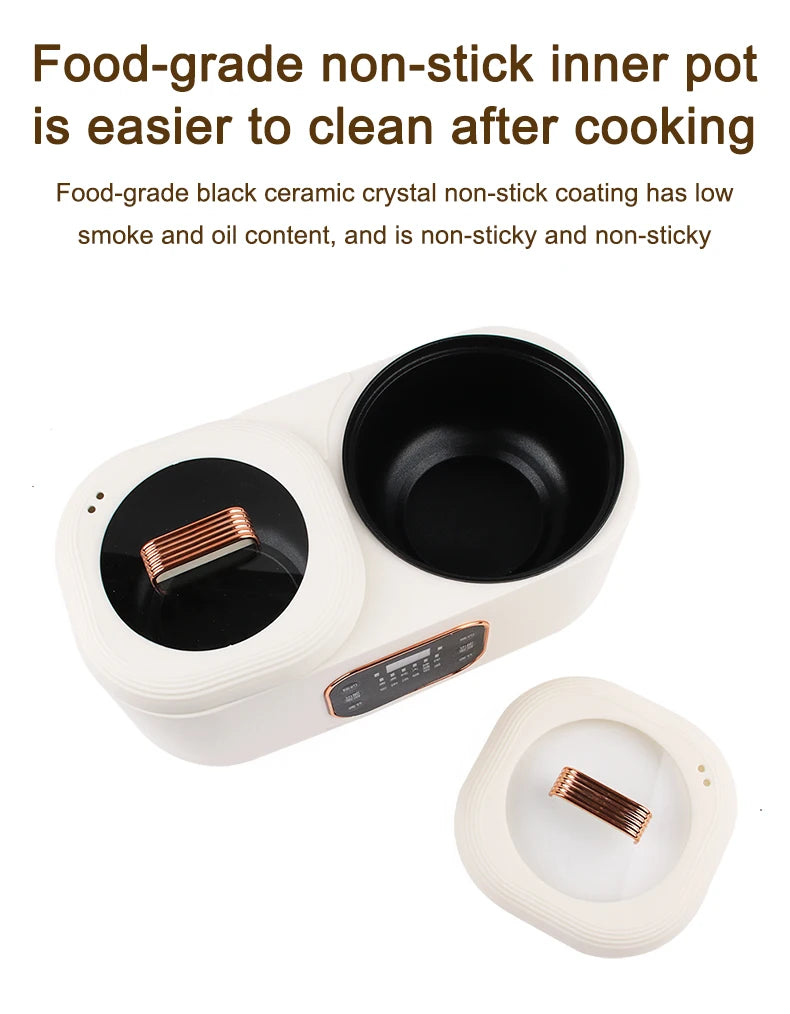 Electric Double-Liner Rice Cooker Heating Lunch Box Food Steamer Non-stick Pan Cooking Hot Pot Soup Stew Skillet Meals Heater