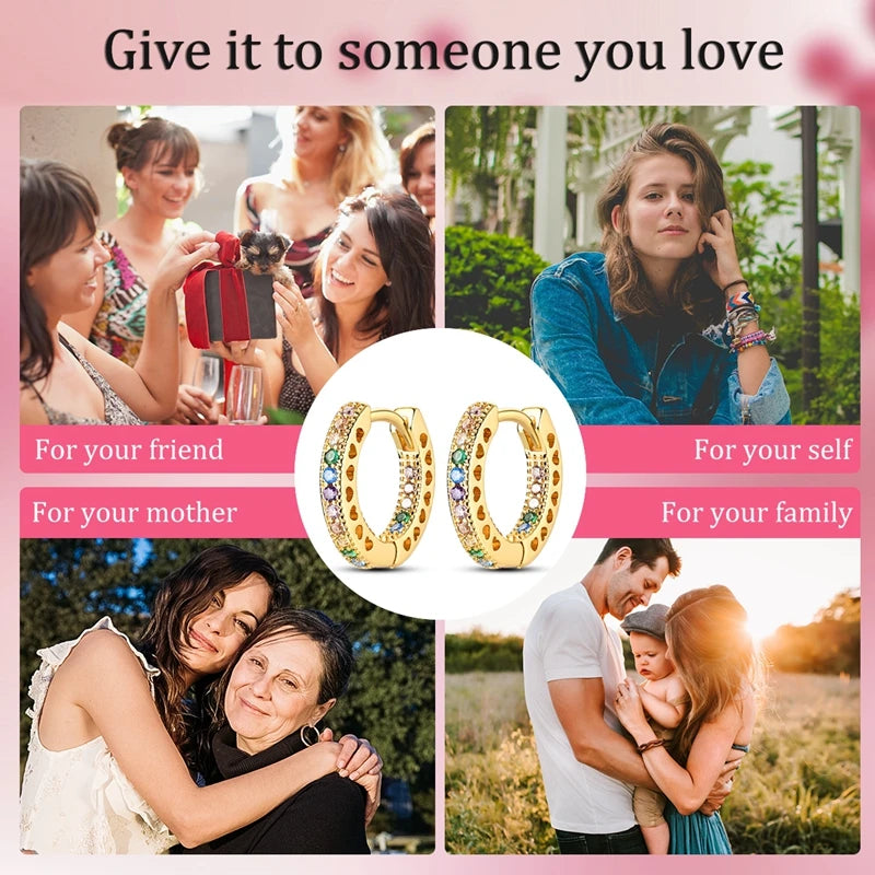 925 Sterling Silver Pave Round Shape Geometry of Simple Earring Hoop Earrings for Women Jewelry Wedding Engagement Birthday Gift