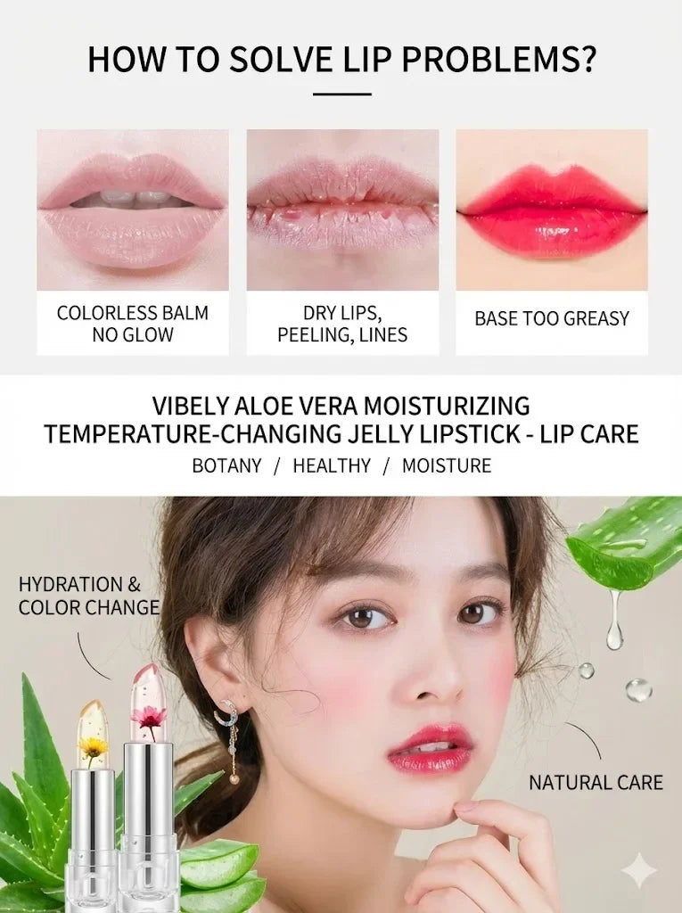 VIBELY Aloe Vera Moisturizing Lip Balm Thermochromic Jelly Lipstick Long Lasting Hydrating Lip Care Tint for Daily Use