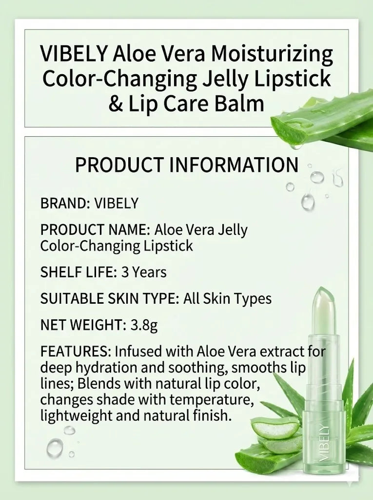 VIBELY Aloe Vera Moisturizing Lip Balm Thermochromic Jelly Lipstick Long Lasting Hydrating Lip Care Tint for Daily Use