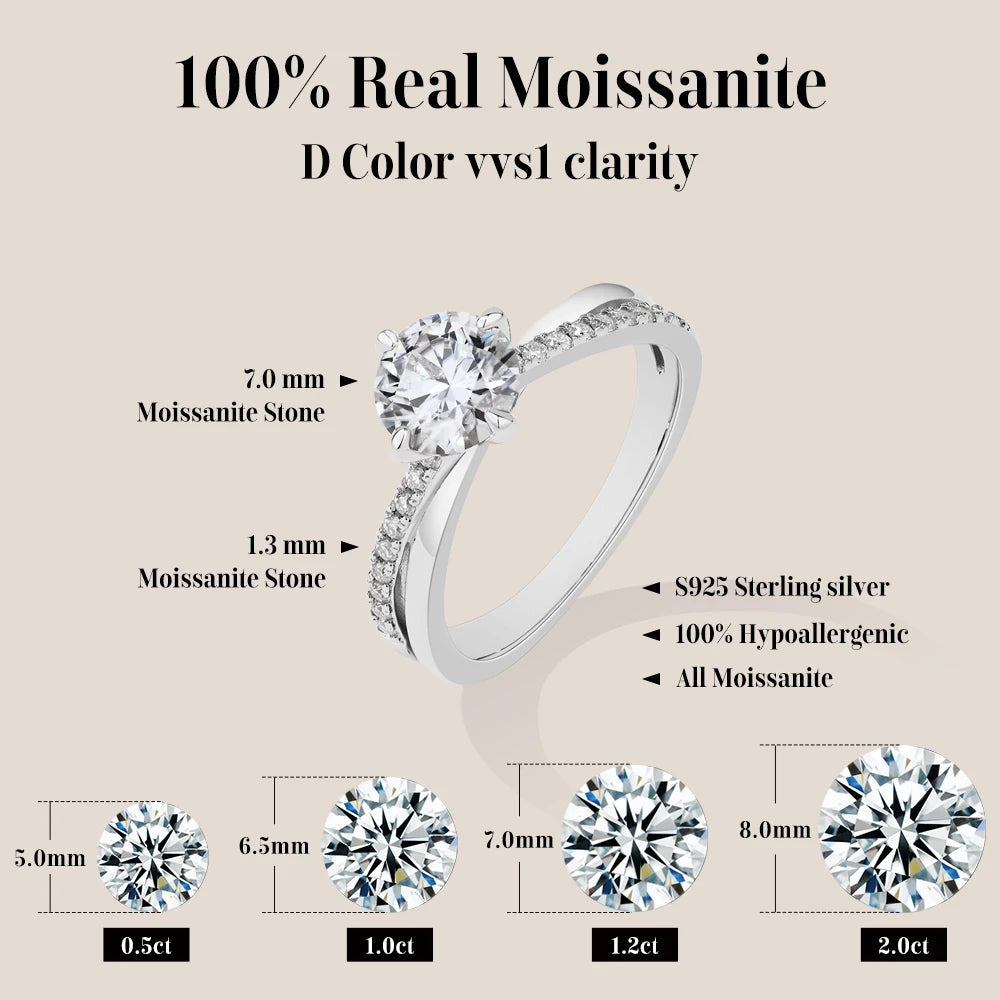 ATTAGEMS Classic Moissanite Wedding Ring Four Claws Original s925 Sterling Silver Jewelry for Women Engagement Band High Quality