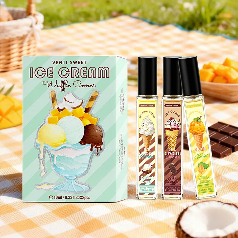 Ice Cream Perfume Gift Set Fresh Mango Coconut Scent Rich Chocolate Popcorn Eau De Toilette Lasting Sweet Women's Fragrance 10ml