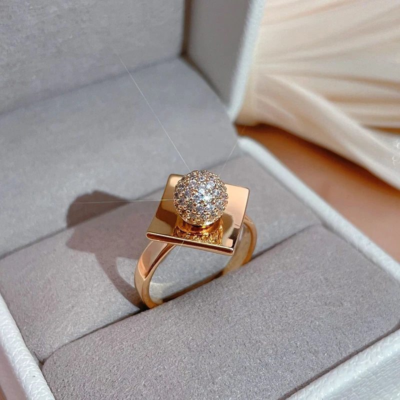 Kinel New 585 Rose Gold Unusual Rings For Women Micro Wax Inlay Spherical Natural Zircon Rings Wedding Trend Wedding Jewelry