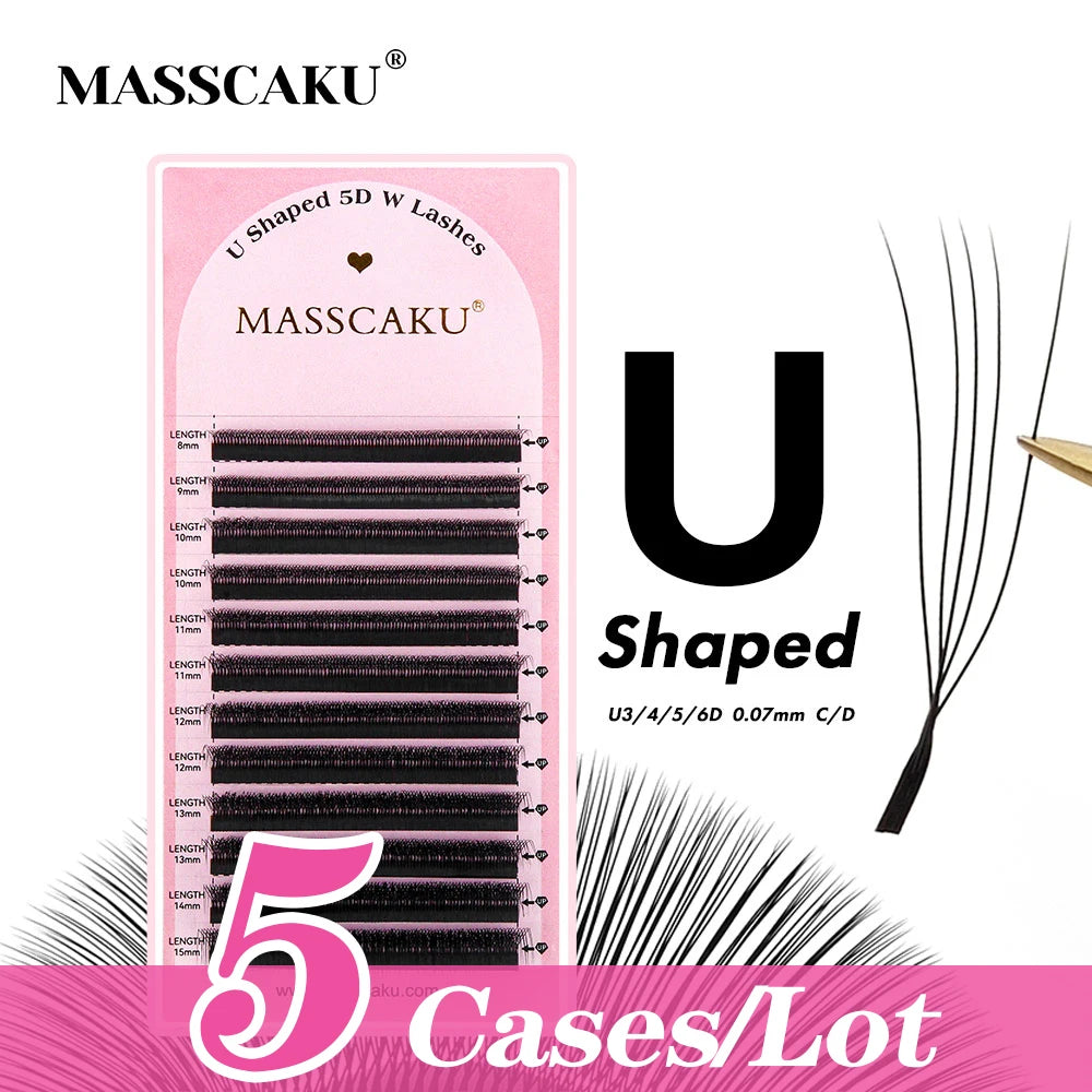 5cases/lot U Shape 3D 4D 5D 6D W Eyelash Extension 0.07mm Thickness High Quality Technologic Fiber U Style Faux Cils by MASSCAKU