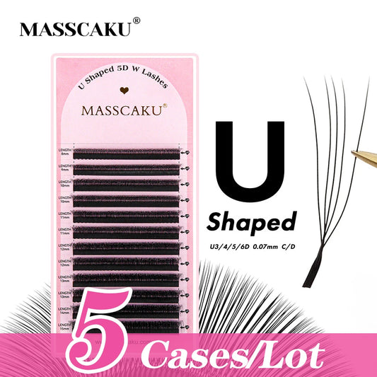 5cases/lot U Shape 3D 4D 5D 6D W Eyelash Extension 0.07mm Thickness High Quality Technologic Fiber U Style Faux Cils by MASSCAKU