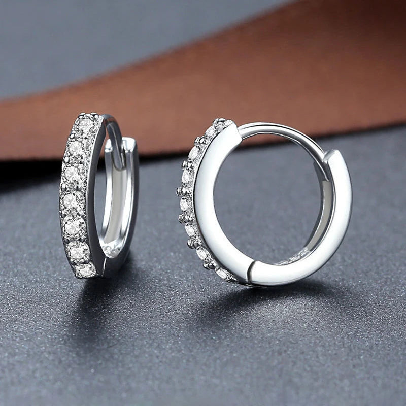 Real 925 Sterling Silver Zircon Round Hoop Earrings For Women Classic Fine Jewelry Light Luxury Geometric Accessories