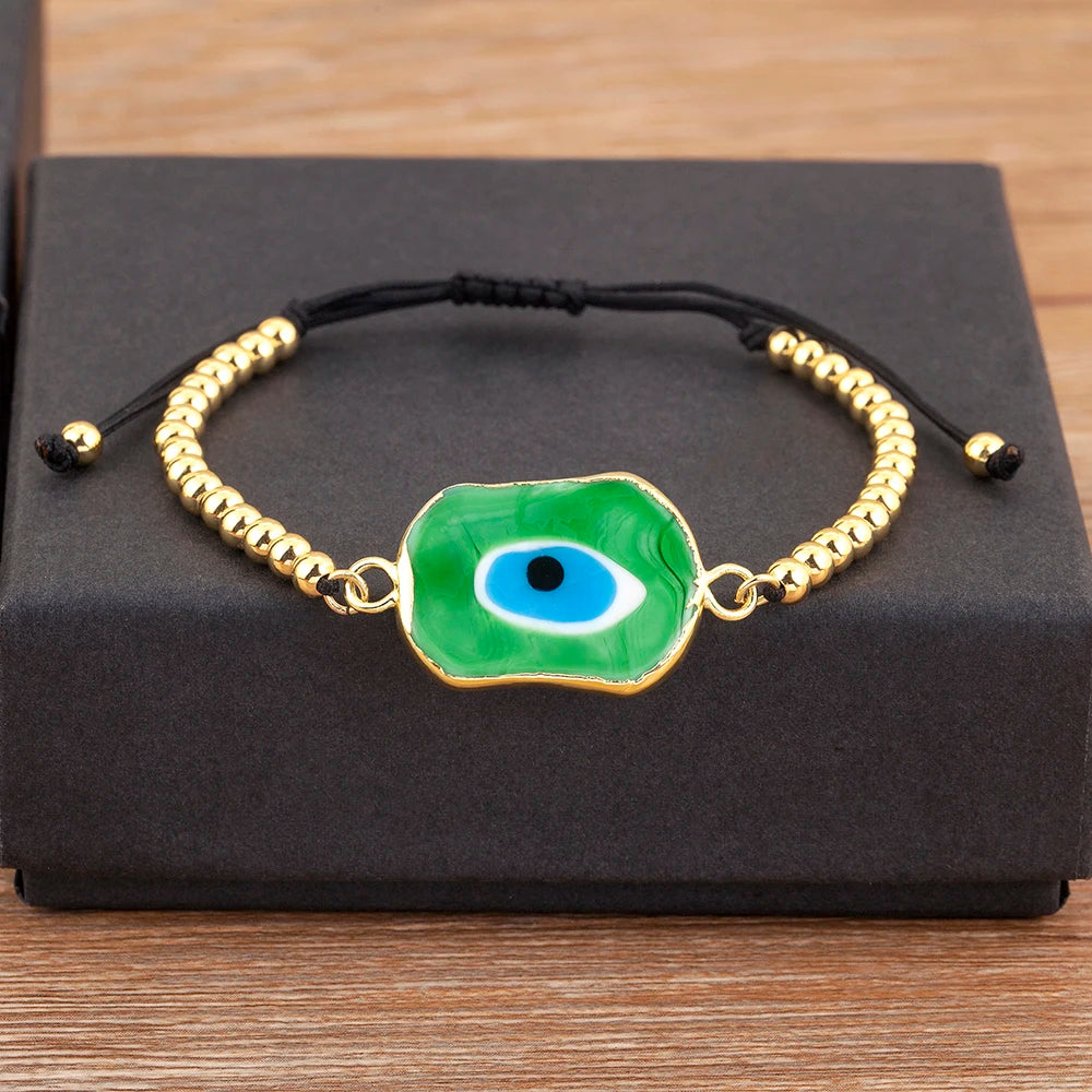 Nidin New Creative Design Evil Eye Charm Chain Bracelets Adjustable 7 Colors For Women Birthday Party Jewelry Accessories Gifts