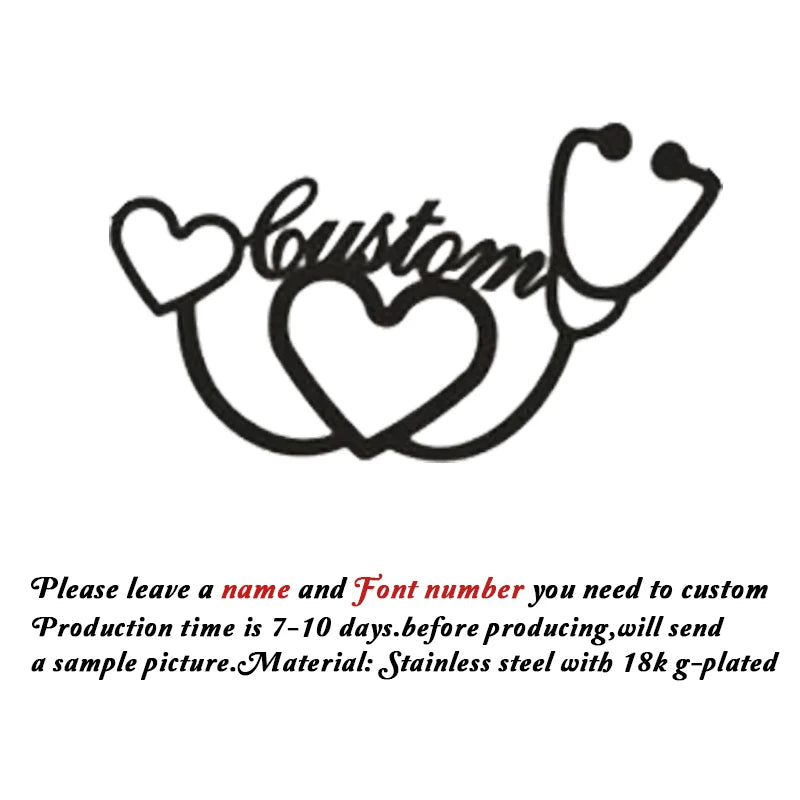Customized Name Brooch Stethoscope Pin Doctor Nurse Name Stainless Steel Jewelry Fashion Gift For Men Women Daily Accessori