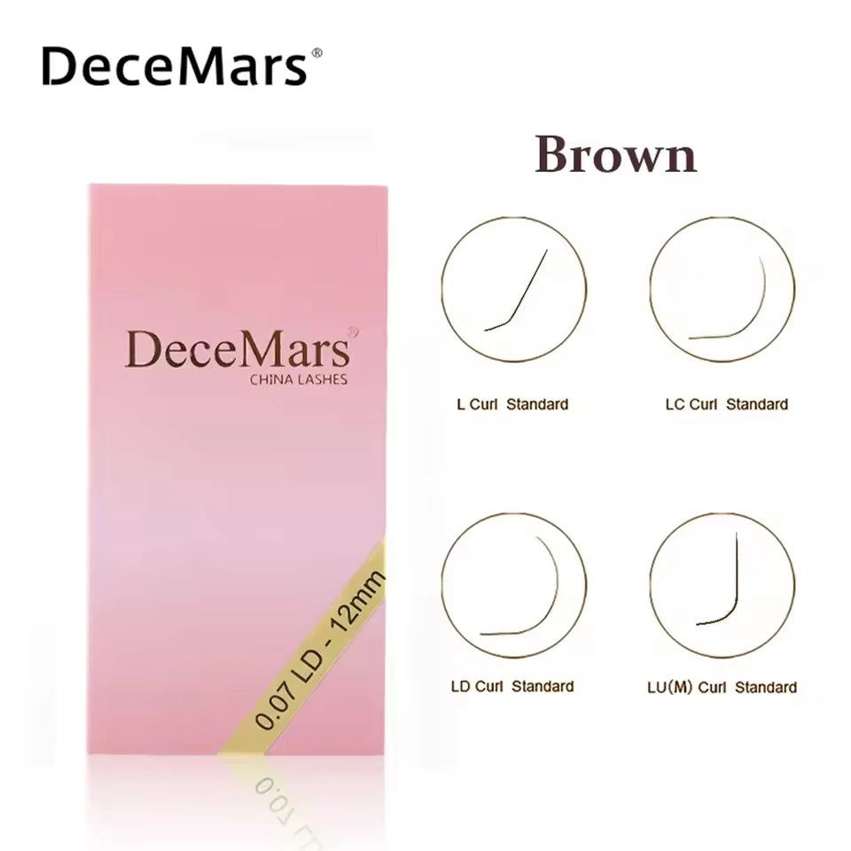 DeceMars L LC LD LU M Brown Color Eyelash Extension PBT Mink 8-15mm