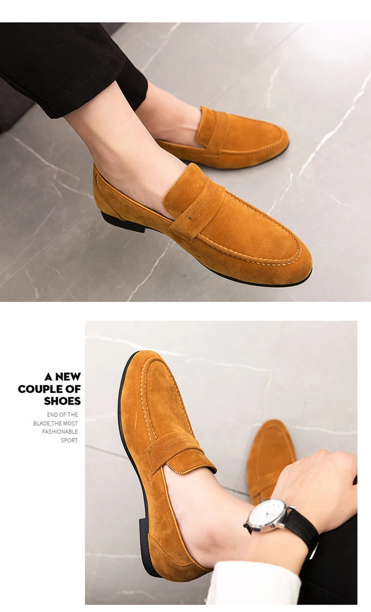 Suede Leather Oxfords Shoes For Men Loafers Casual Slip On Luxury Men Dress Shoes Office Wedding Party Shoes Man Moccasins Black