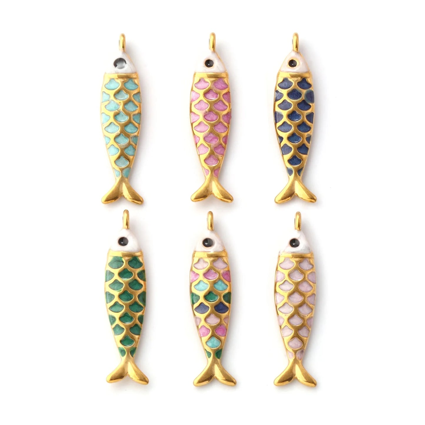 1pc Stainless Steel Charms Gold Color Ocean Fish Animal Pearlized Multicolor Enamel Pendant DIY Women Necklace Jewelry Findings