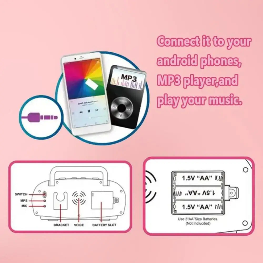 Singing Microphone Machine Kids Portable Karaoke Music Instrument With Lights Connect Phone Toys For Girl Boy Educational Gifts