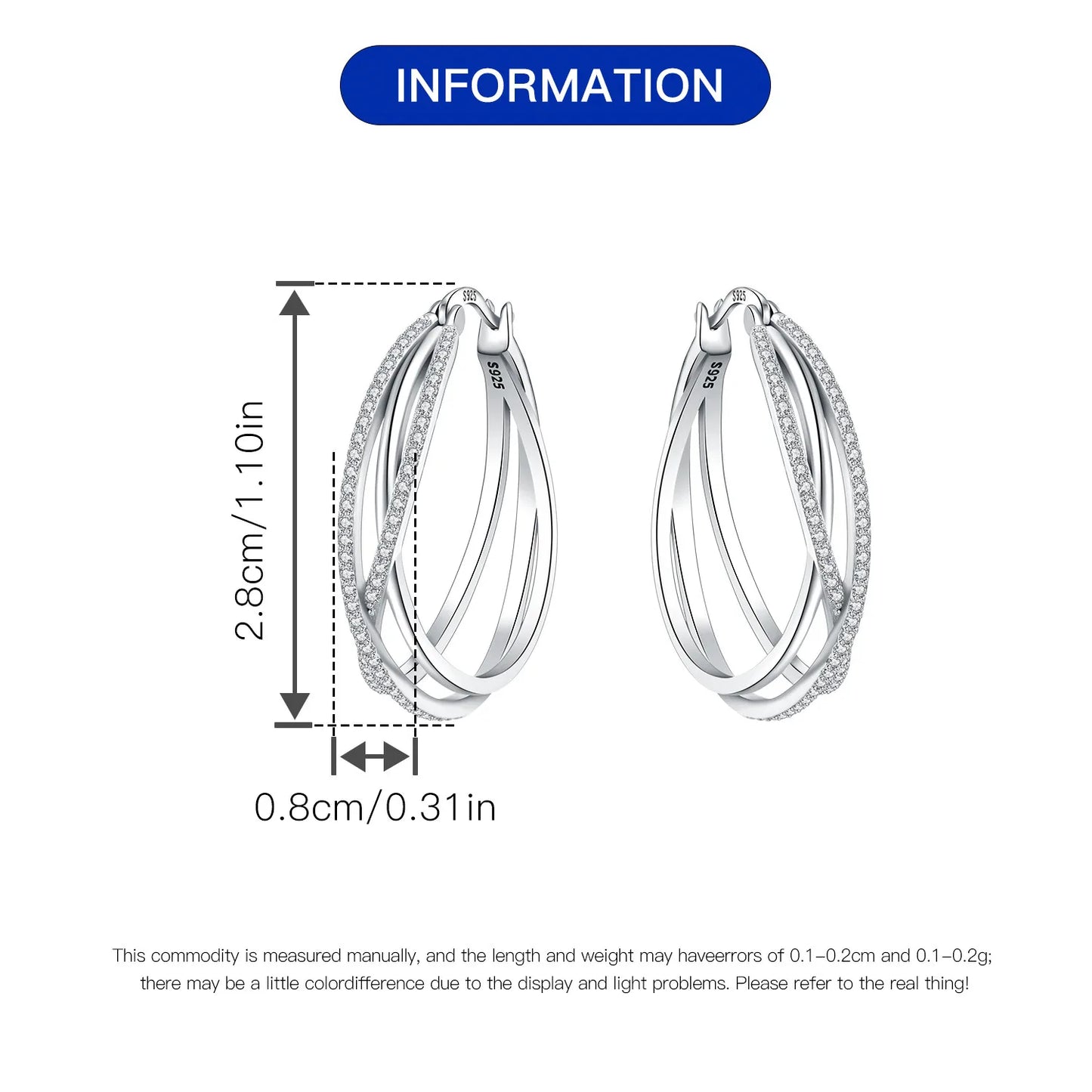 CYCUFF S925 Sterling Silver Zircon Simple Geometry Big Double Ring Earrings Birthday Party Gift Trend 2025 Jewelry Women Earring