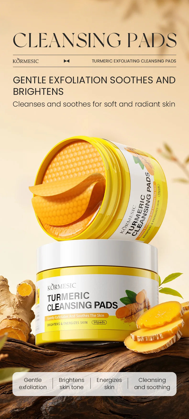 50 Pads of Turmeric Cleansing Cotton Pads for Face Hydrating Moisturizing Exfoliating Pads Even Skin Tone Daily Facial Care