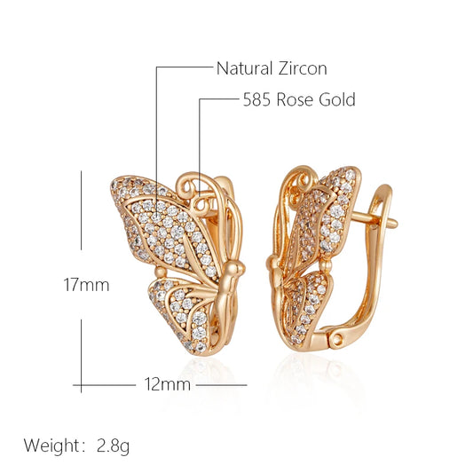 Kinel Luxury Full Natural Zircon Butterfly Drop Earrings for Women Unusual 585 Rose Gold Color Creative Daily Fine Jewelry Gift